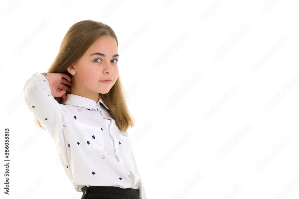 Wall mural Portrait of a little girl close-up.Isolated on white background.