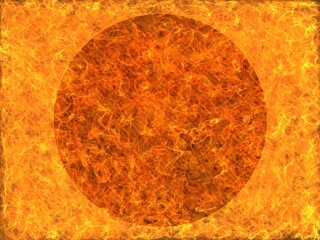 Fiery blast - flames seen from above on a black background, with a regular graphic element in the center of the frame - background for the cover. © Adam Bialek