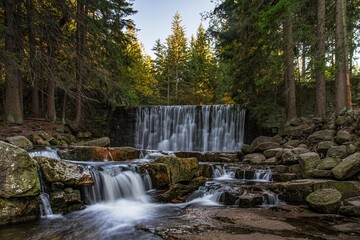 waterfall in the forest, clean natural flow of water