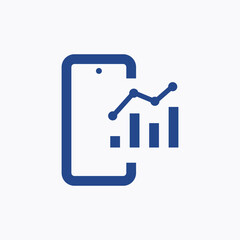 Phone with chart line vector icon. Device vector symbol. Success statistic icons set for web design. Modern flat smart phone schedule  icon for app design. Device analytics minimal flat linear icons