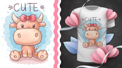 Cute teddy cow - idea for print t-shirt