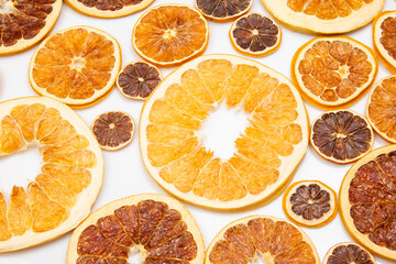 Dried slices of various citrus fruits. vitamin citrus fruits for healthy food