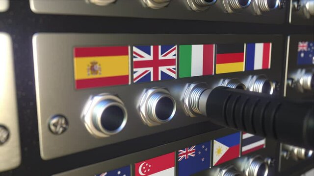 Jack plug with flag of Italy. Conceptual 3d animation