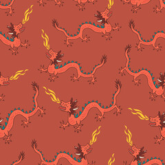China Dragon hand drawn seamless vector pattern