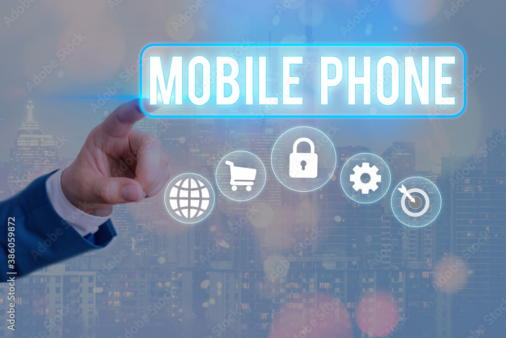 Poster conceptual hand writing showing mobile phone. concept meaning a handheld device used to send receive