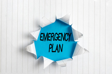 Writing note showing Emergency Plan. Business concept for actions to be conducted in a certain...