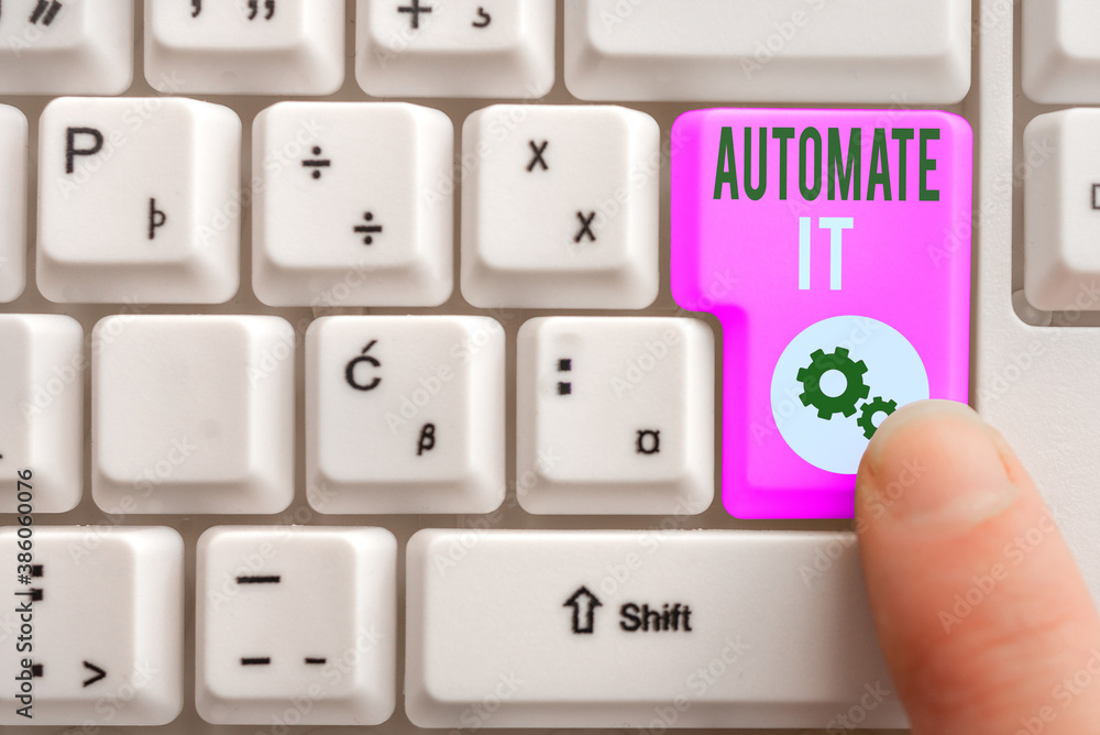Poster word writing text automate it. business photo showcasing convert process or facility to be operated 