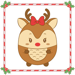 Merry Christmas cute reindeer drawing with red bow
