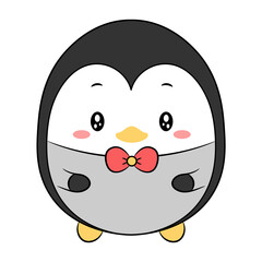 cute penguin drawing with red bow for Christmas winter season