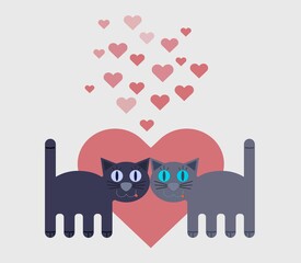 Two cats in love. Valentine's card. Cute kitten character.