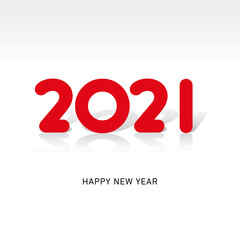 Happy New Year 2021 modern rounded lettering typography red logo icon with shadow white background