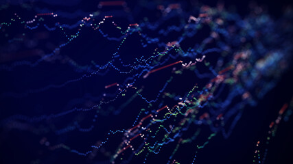 Trading chart on a dark background. binary options. line graph with big date. 3d rendering