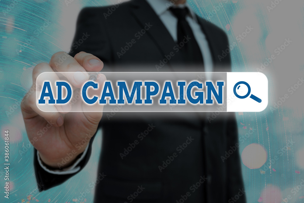 Poster writing note showing ad campaign. business concept for promotion of specific product or service thro