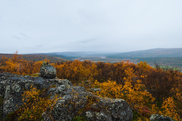 View of Tana river and Karasjok komunne from the top of Háldí mountain in Norway