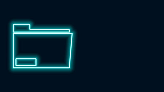 Glowing neon line Document folder icon isolated on black background. Accounting binder symbol. Bookkeeping management. 4K Video motion graphic animation