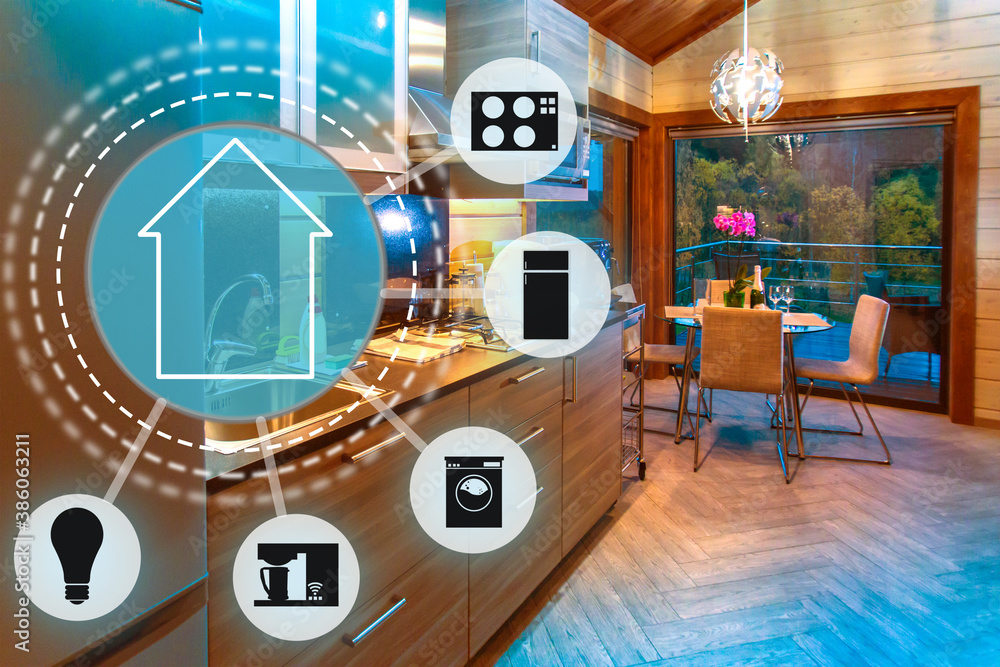 Poster smart home control concept. the cottage has a smart home system. the application 