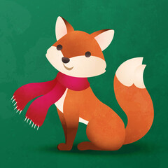 Naklejka premium Cute little fox flat cartoon for Christmas decoration. Vector illustration