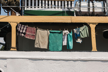 Linen Hanging Drying on Line on a Ship