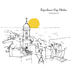 Drawing sketch illustration of Roquebrune Cap Martin