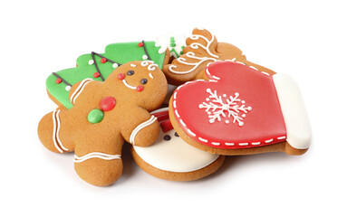 Pile of Christmas cookies on white background