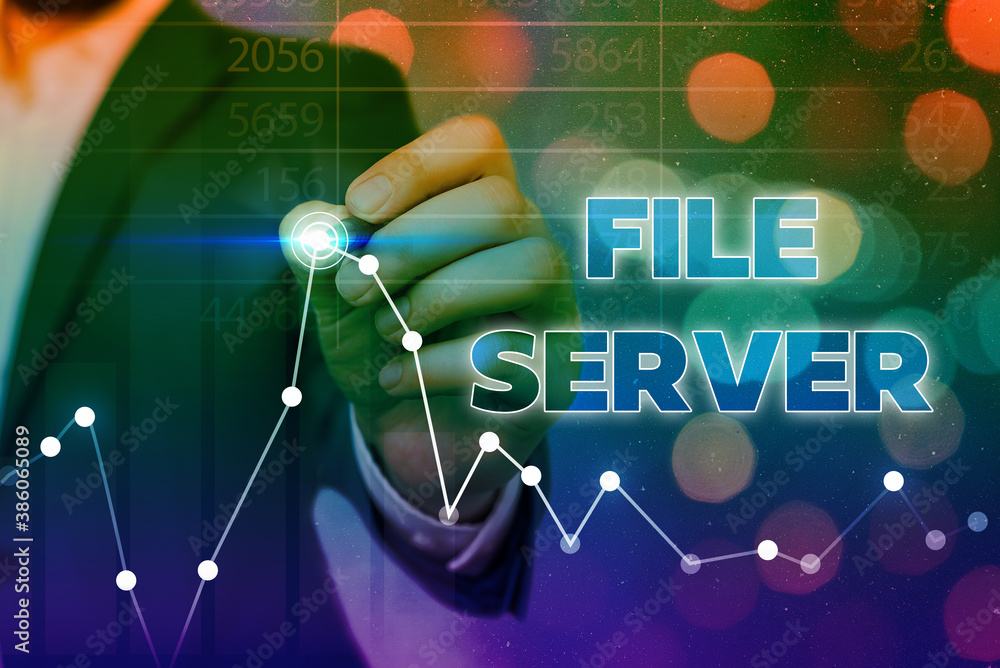 Poster conceptual hand writing showing file server. concept meaning device which controls access to separat