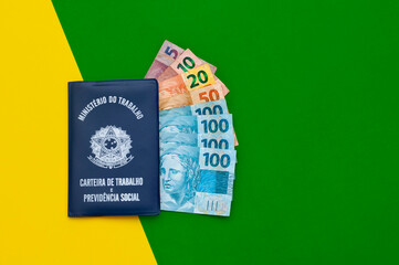 Translation: Federative Republic of Brazil, Ministry of Labor. / Brazilian Work Card. Brazilian cedulas. Background representing the flag of Brazil. Rio de Janeiro / Rio de Janeiro / October 12, 2020