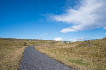 Walking path on Dyrholaey peninsula on the coast of Iceland