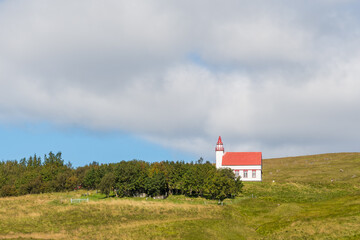 Fototapeta na wymiar church of Hlidarenid in Fljotshlid in south Iceland