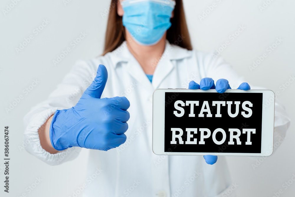 Poster text sign showing status report. business photo showcasing summarizes the particular situation as of