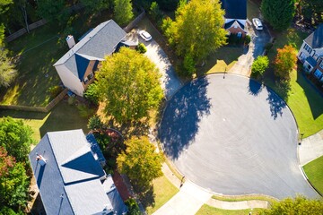 Beautiful aerial view of an upscale sub division in suburbs shot during the golden hour