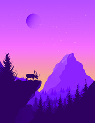 Obraz na płótnie Canvas Deer and the mountain in the autumn landscape