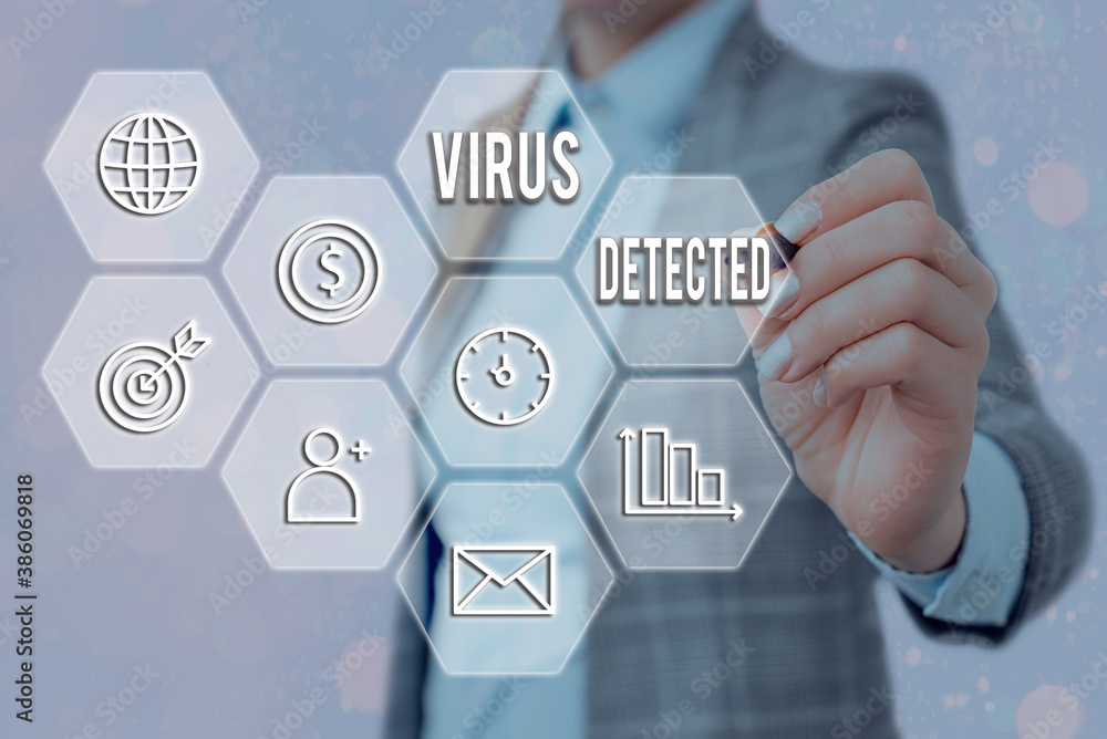Poster conceptual hand writing showing virus detected. concept meaning a computer program used to prevent a