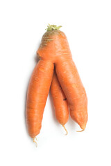 Closeup of strange carrot on white background