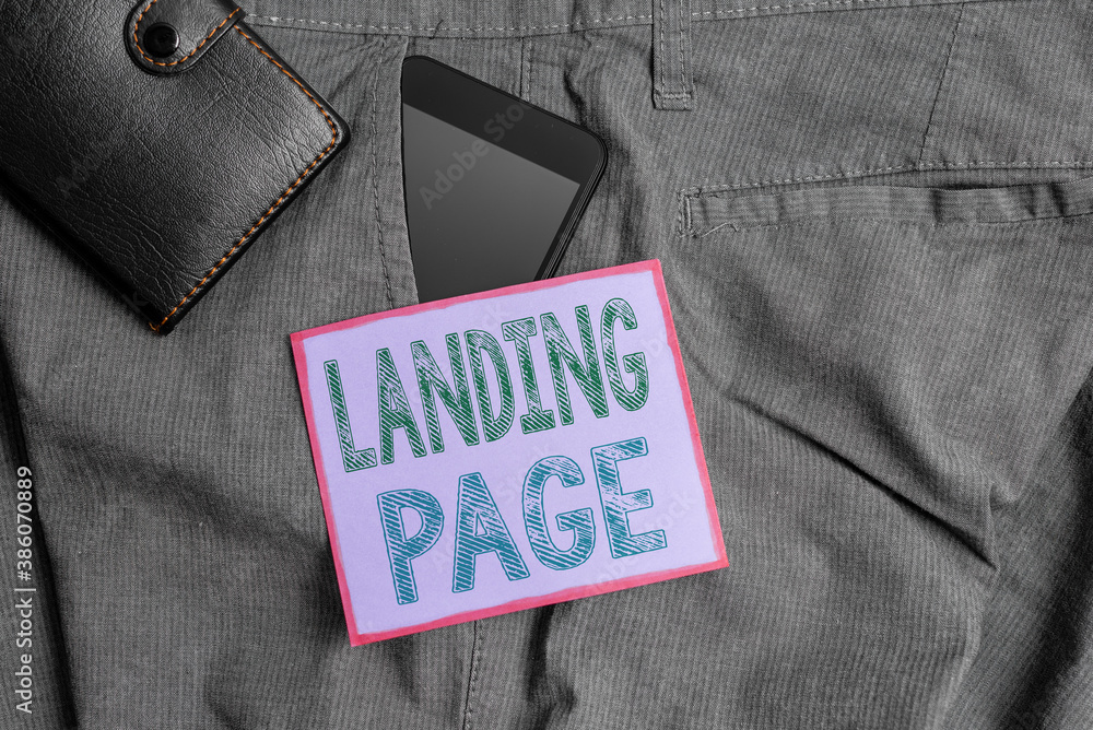 Poster handwriting text landing page. conceptual photo website accessed by clicking a link on another web p