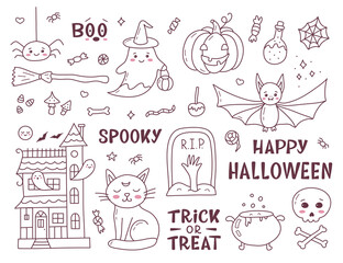Kawaii halloween doodle set