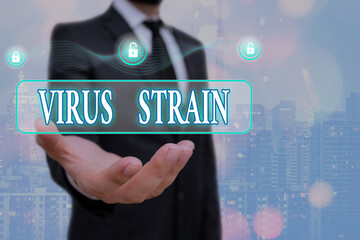 Writing note showing Virus Strain. Business concept for Another genetic variant derived from the...