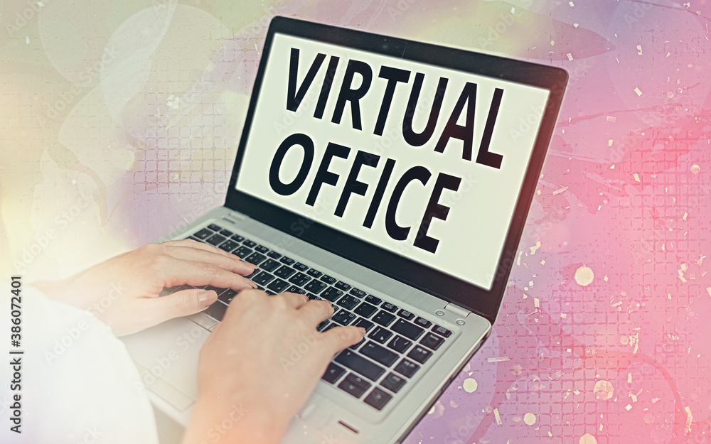 Poster word writing text virtual office. business photo showcasing operational domain of any business or or