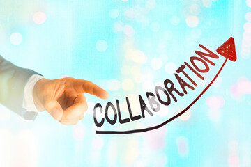 Writing note showing Collaboration. Business concept for cooperate with or willingly assist an...