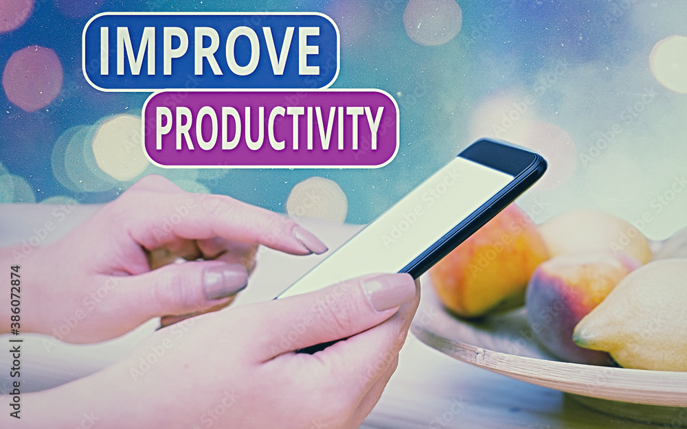 Poster conceptual hand writing showing improve productivity. concept meaning to increase the machine and pr
