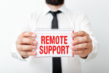 Word writing text Remote Support. Business photo showcasing type of secure service, which permits...