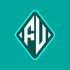Colored monogram logo curved oval shape initial letter fu logo vector