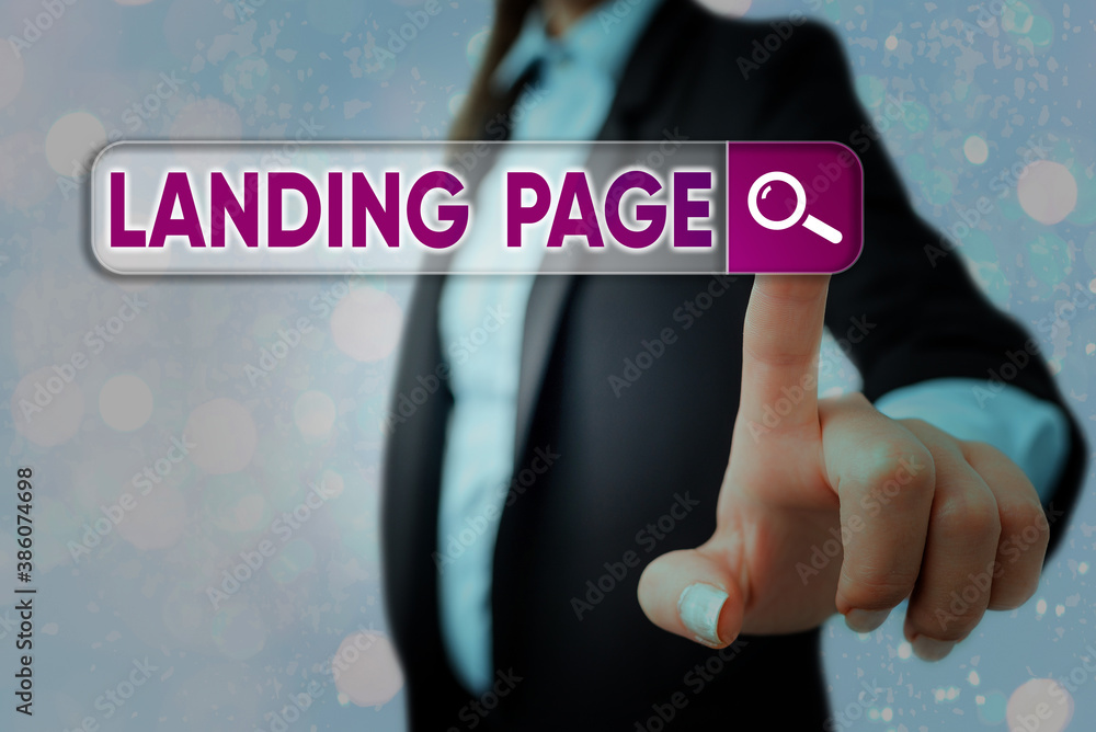Poster Conceptual hand writing showing Landing Page. Concept meaning Website accessed by clicking a link on another web page Web search digital futuristic technology network connection