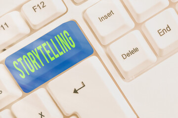 Text sign showing Storytelling. Business photo showcasing relater of anecdotes, reciter of tales,...