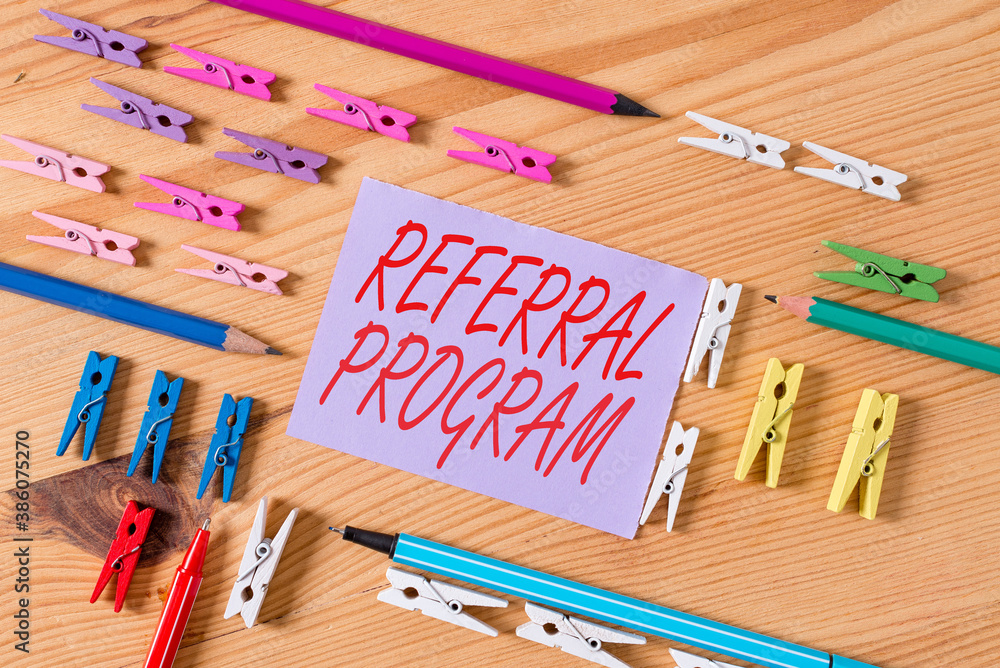 Poster text sign showing referral program. business photo text employees are rewarded for introducing suita