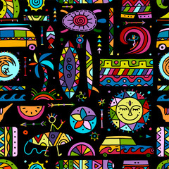 Obraz premium Surfing seamless pattern. Tribal elements for your design