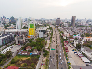 Naklejka premium Aerial view city transport road with vehicle