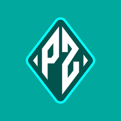 Colored monogram logo curved oval shape initial letter pz logo vector