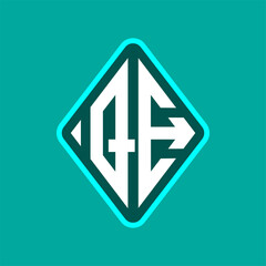 Colored monogram logo curved oval shape initial letter qe logo vector