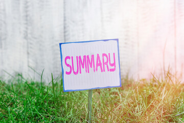 Handwriting text Summary. Conceptual photo a brief statement or account of the main points of...