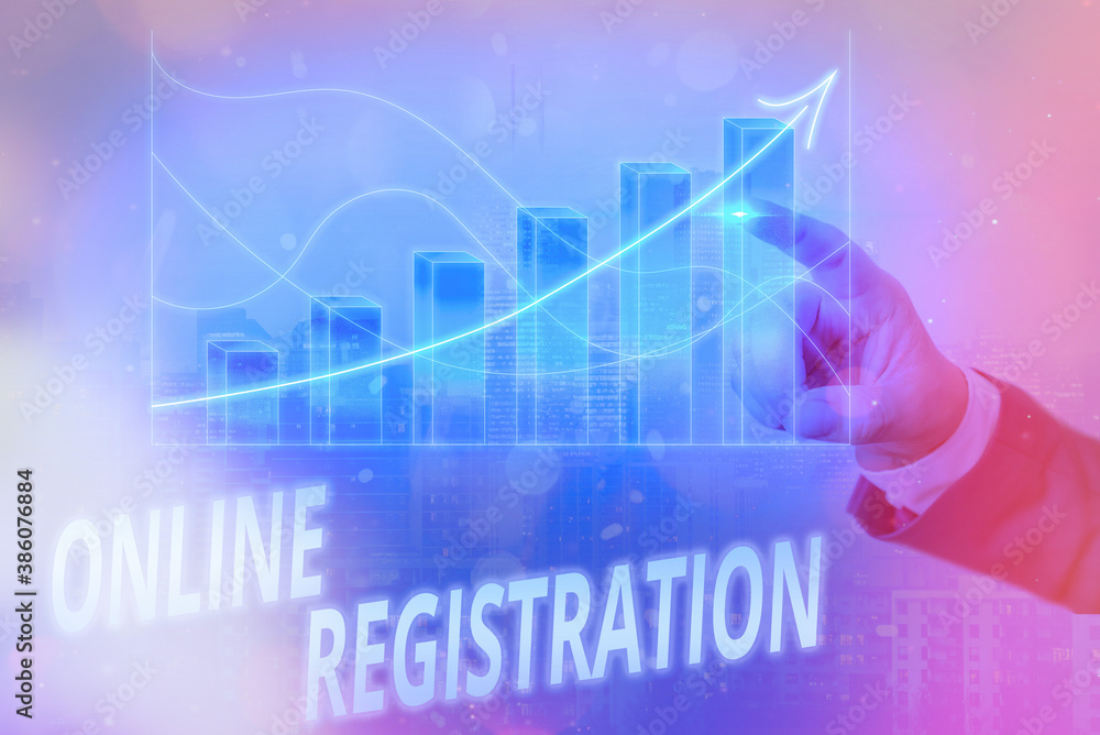 Poster writing note showing online registration. business concept for system for subscribing or registering